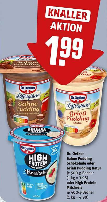 Dr. Oetker Sahne Pudding Schokolade oder Grieß Pudding Natur je 500-g-Becher