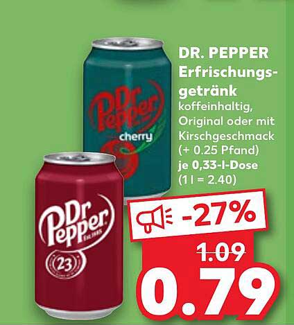 DR. PEPPER Erfrischungsgetränk, koffeinhaltig, Original oder mit Kirschgeschmack