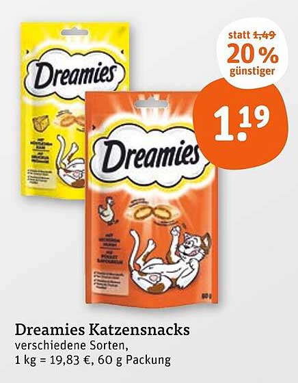 Dreamies Katzensnacks verschiedene Sorten, 60 g Packung