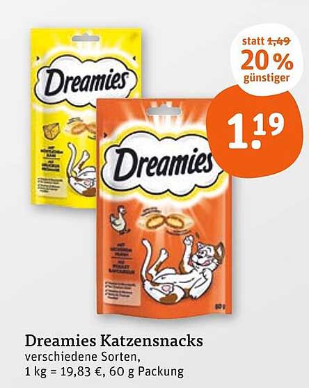 Dreamies Katzensnacks verschiedene Sorten, 60 g Packung