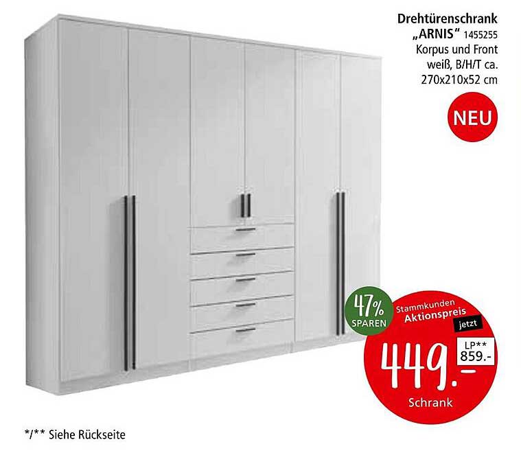 Drehtürenschrank "ARNIS" 1455255 – Korpus und Front weiß