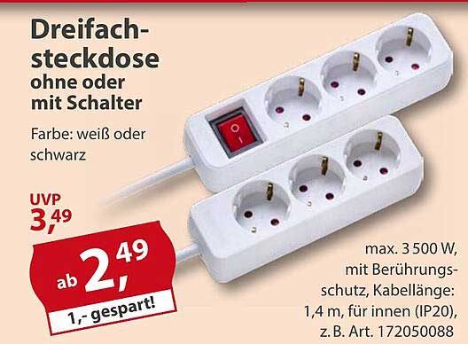 Dreifachsteckdose ohne oder mit Schalter