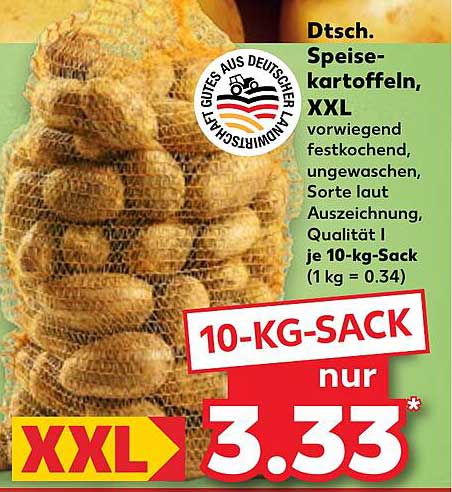 Dt. Speisekartoffeln, XXL - 10-kg-Sack für nur 3,33€