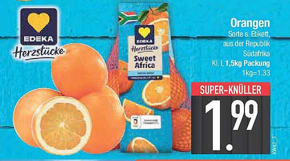 EDEKA Herzstücke Orangen aus Südafrika 1,5 kg