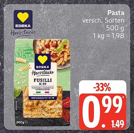 EDEKA Herzstücke Pasta Fusilli 500 g - Nur 0,99 €