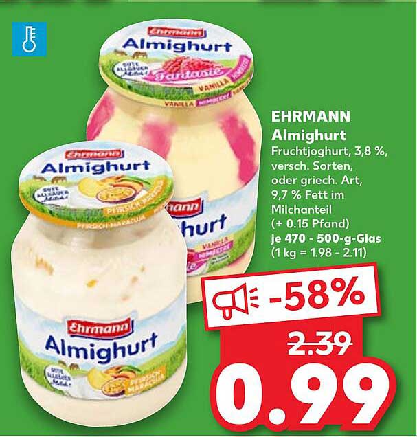 EHRMANN Almighurt - Fruchtjoghurt, 3,8 %, verschiedene Sorten - bis zu -58% Rabatt!