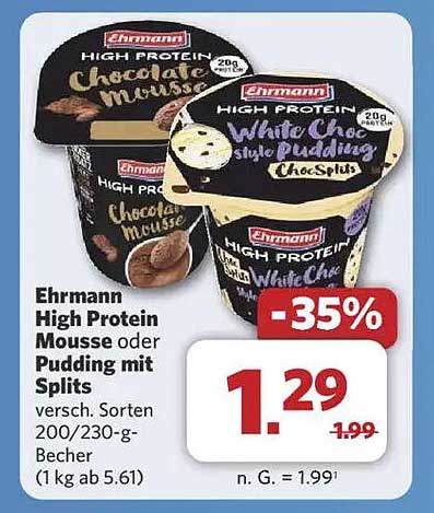 Ehrmann High Protein Mousse oder Pudding mit Splits