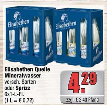Elisabethen Quelle Mineralwasser versch. Sorten oder Sprizz 6x1-L-Fl.