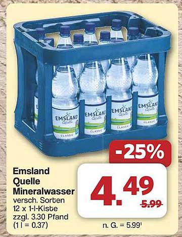 Emsland Quelle Mineralwasser 12 x 1l-Kiste