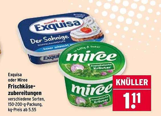 Exquisa oder Miree Frischkäsezubereitungen – verschiedene Sorten, 150-200 g-Packung