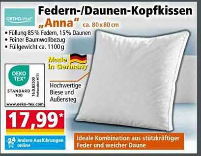 Federn-/Daunen-Kopfkissen "Anna" ca. 80 x 80 cm