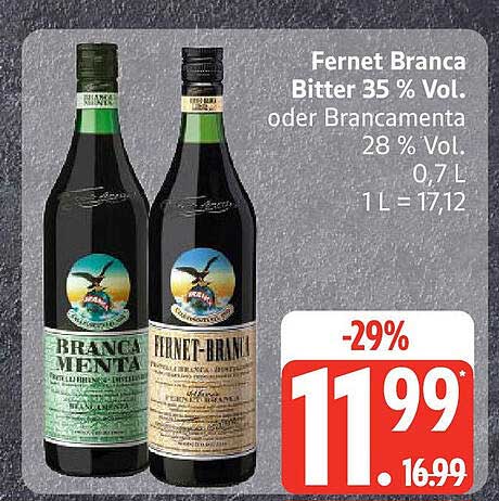 Fernet Branca Bitter 35 % Vol. oder Brancamenta 28 % Vol.