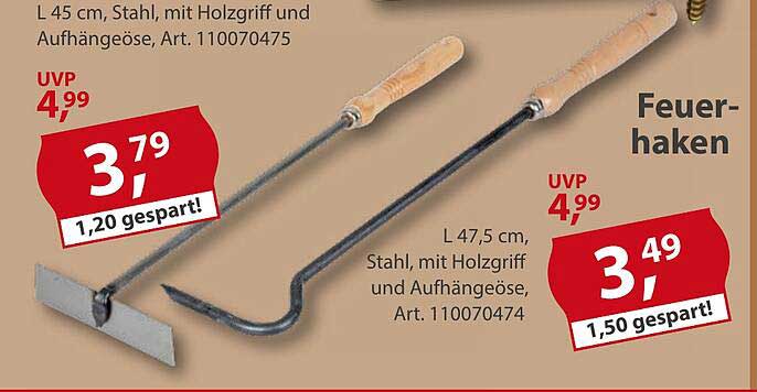 Feuerhaken L 45 cm, Stahl, mit Holzgriff und Aufhängöse, Art. 110070475
