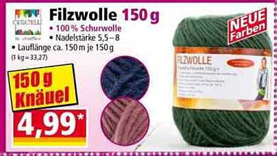 Filzwolle 150 g - 100 % Schurwolle