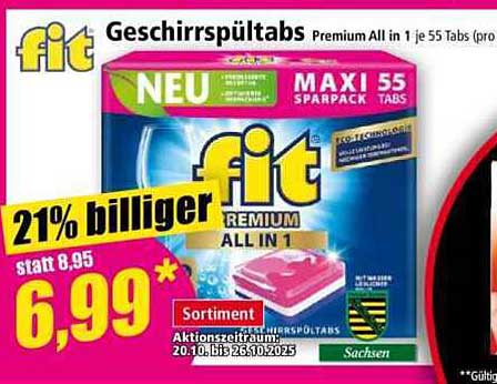 Fit Geschirrspültabs Premium All in 1, 55 Tabs