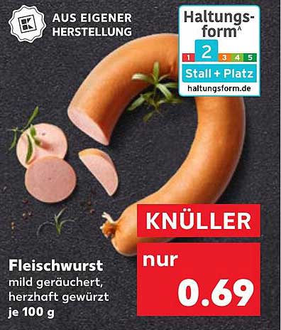 Fleischwurst mild geräuchert, herzhaft gewürzt je 100 g