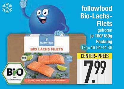 followfood Bio-Lachs-Filets gefroren je 160/180g Packung