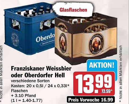 Franziskaner Weissbier oder Oberdorfer Hell – Aktionspreis