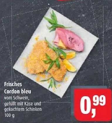 Frisches Cordon bleu vom Schwein, gefüllt mit Käse und gekochtem Schinken, 100 g