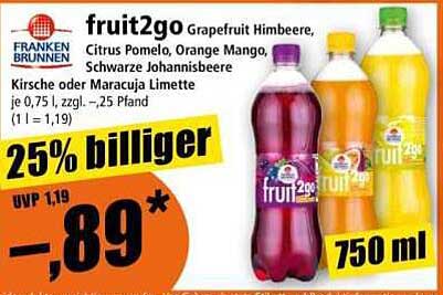 fruit2go Grapefruit Himbeere, Citrus Pomelo, Orange Mango, Schwarze Johannisbeere 750 ml