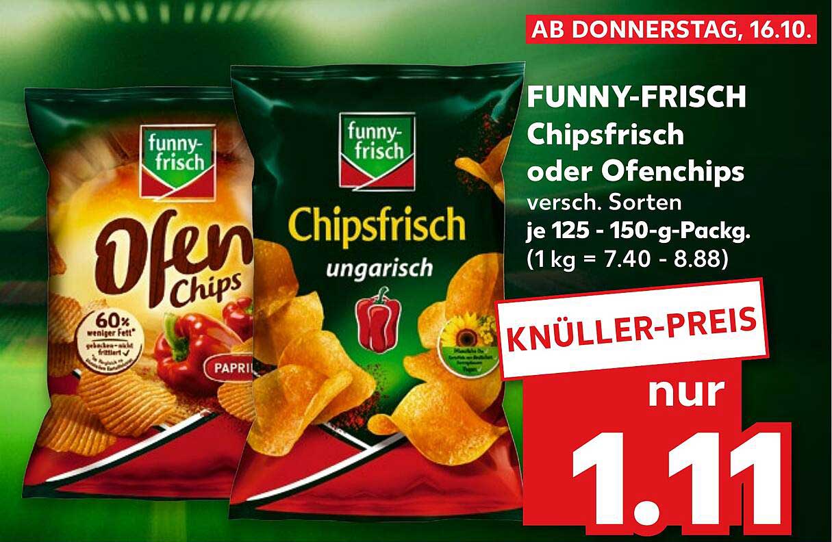 FUNNY-FRISCH Chipsfrisch oder Ofenchips 125 - 150 g, nur 1,11 €