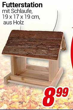 Futterstation mit Schlaufe, 19 x 17 x 19 cm, aus Holz