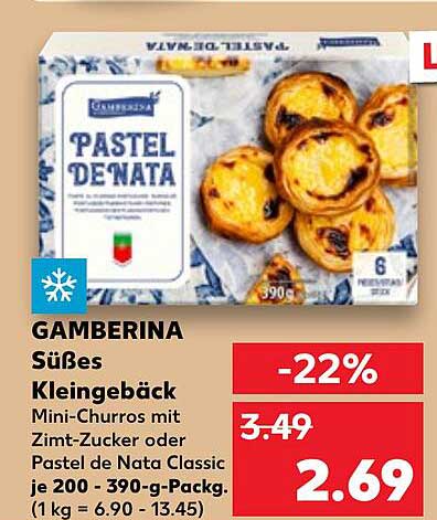 GAMBERINA Süßes Kleingebäck Mini-Churros mit Zimt-Zucker oder Pastel de Nata Classic 200 - 390-g-Pack.