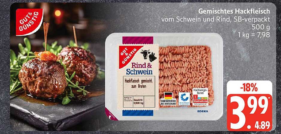 Gemischtes Hackfleisch vom Schwein und Rind, SB-verpackt