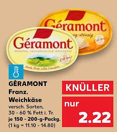 GÉRAMONT Franz. Weichkäse - Verschiedene Sorten