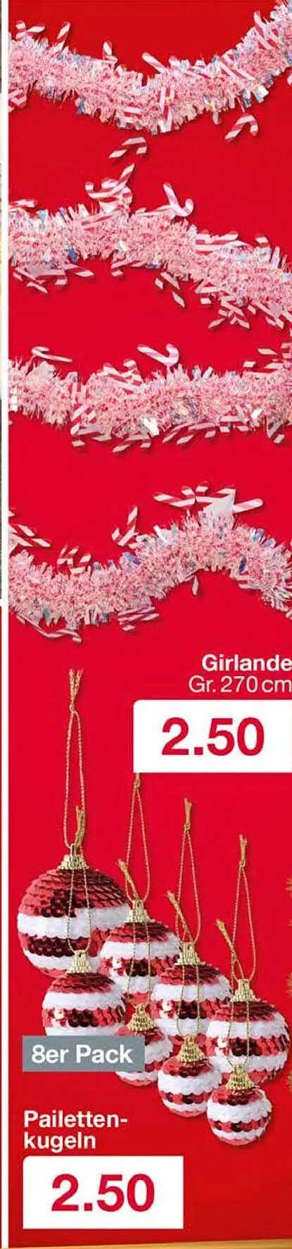 Girlande Gr. 270cm und 8er Pack Pailletten-Kugeln