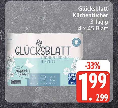 Glücksblatt Küchentücher 3-lagig - 4 x 45 Blatt