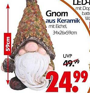 Gnom aus Keramik mit Eichel 34x26x59cm