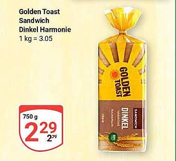 Golden Toast Sandwich Dinkel Harmonie 750 g