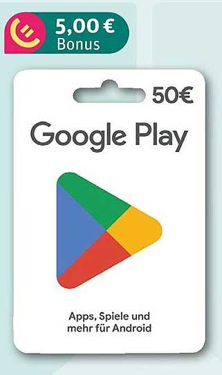Google Play Guthabenkarte 50€ mit 5€ Bonus
