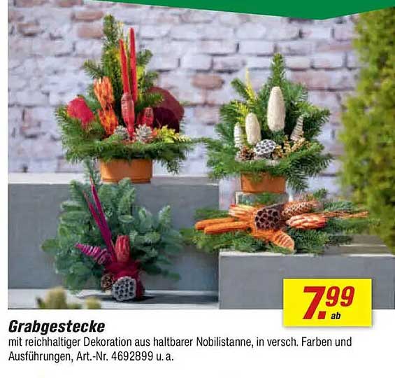 Grabgestecke mit reichhaltiger Dekoration aus haltbarer Nobilistanne