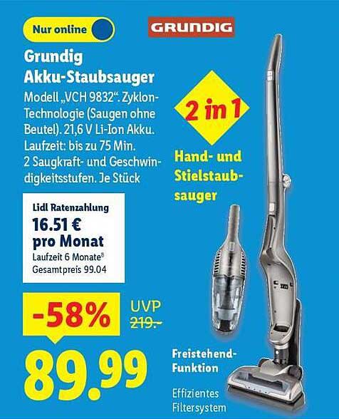 Grundig Akku-Staubsauger VCH 9832 - 2 in 1 Hand- und Stielstaubsauger