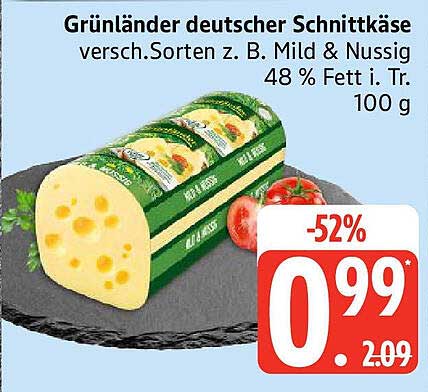 Grünländer deutscher Schnittkäse - verschiedene Sorten z. B. Mild & Nussig