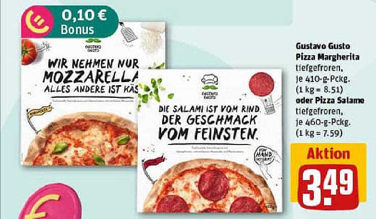 Gustavo Gusto Pizza Margherita oder Pizza Salame tiefgefroren