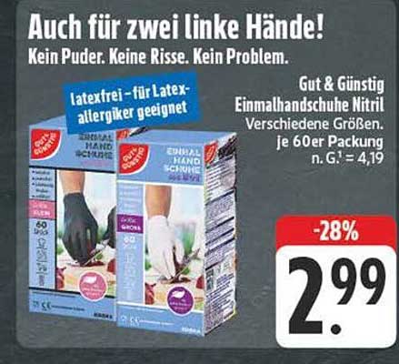 Gut & Günstig Einmalhandschuhe Nitril – 60er Packung