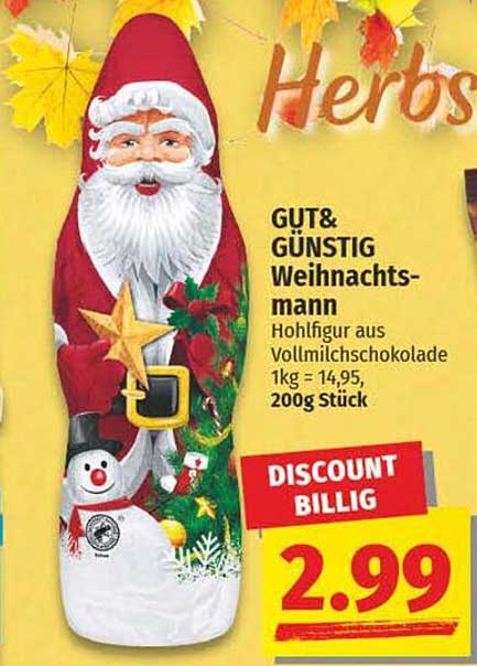 GUT& GÜNSTIG Weihnachtsmann - Hohlfigur aus Vollmilchschokolade