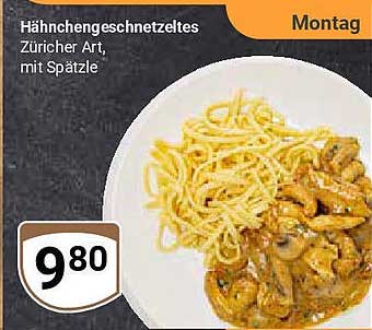 Hähnchengeschnetzeltes Züricher Art, mit Spätzle
