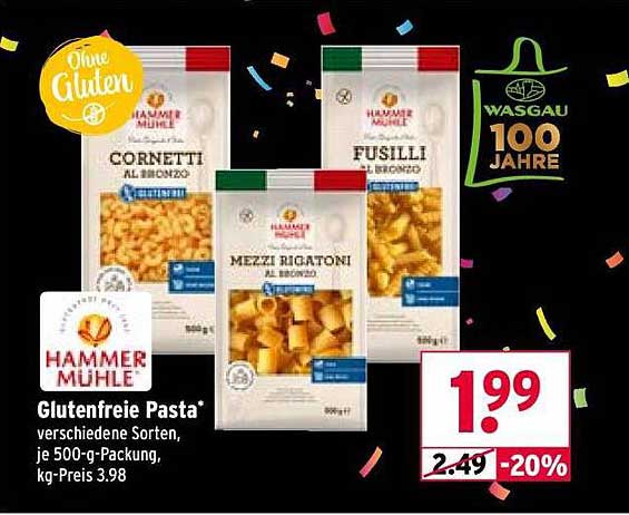Hammer Mühle Glutenfreie Pasta, verschiedene Sorten, 500 g-Packung