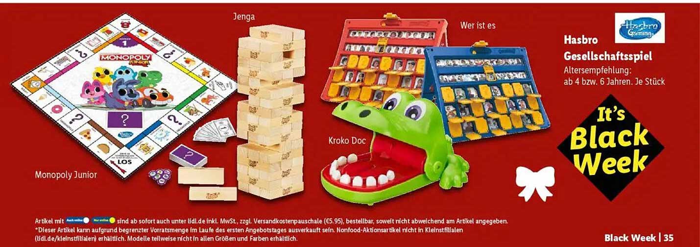 Hasbro Gesellschaftsspiele: Monopoly Junior, Jenga, Kroko Doc und Wer ist es?