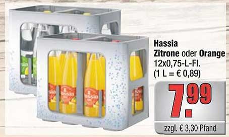 Hassia Zitrone oder Orange 12x0,75-Liter-Flasche