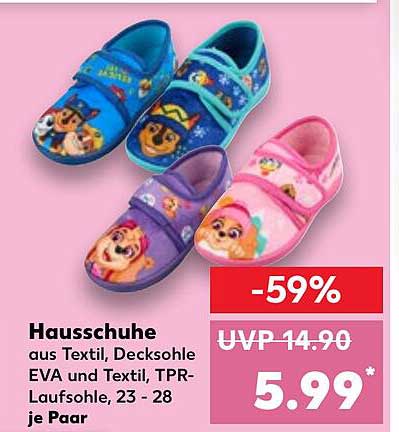 Hausschuhe aus Textil, Decksohle EVA und Textil, TPR-Laufsohle, 23 - 28 je Paar