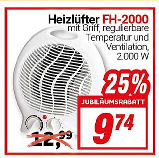 Heizlüfter FH-2000 mit Griff, regulierbare Temperatur und Ventilation, 2.000 W