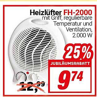Heizlüfter FH-2000 mit Griff, regulierbare Temperatur und Ventilation, 2.000 W