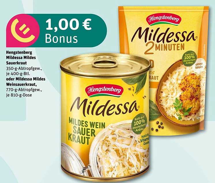 Hengstenberg Mildessa Mildes Sauerkraut 350 g oder 770 g Weinsauerkraut