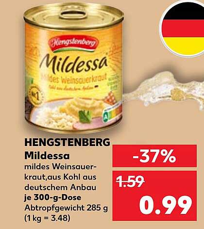 HENGSTENBERG Mildessa mildes Weinsauerkraut aus Kohl aus deutschem Anbau