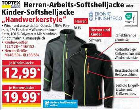 Herren-Arbeits-Softshelljacke oder Kinder-Softshelljacke "Handwerkerstyle"